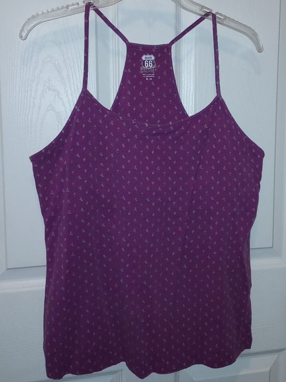 Route 66 Racerback BUILT IN BRA TANK TOP Soft Cotton/Spandex Purple Ladies XL